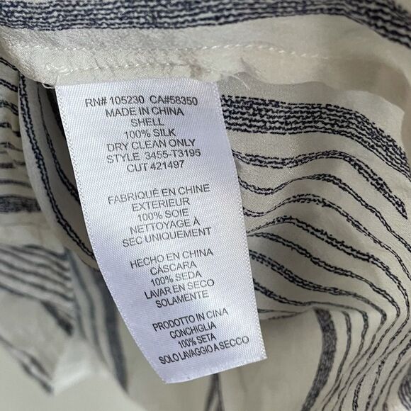 JOIE Silk Striped Popover Blouse Blue White L - Picture 9 of 10